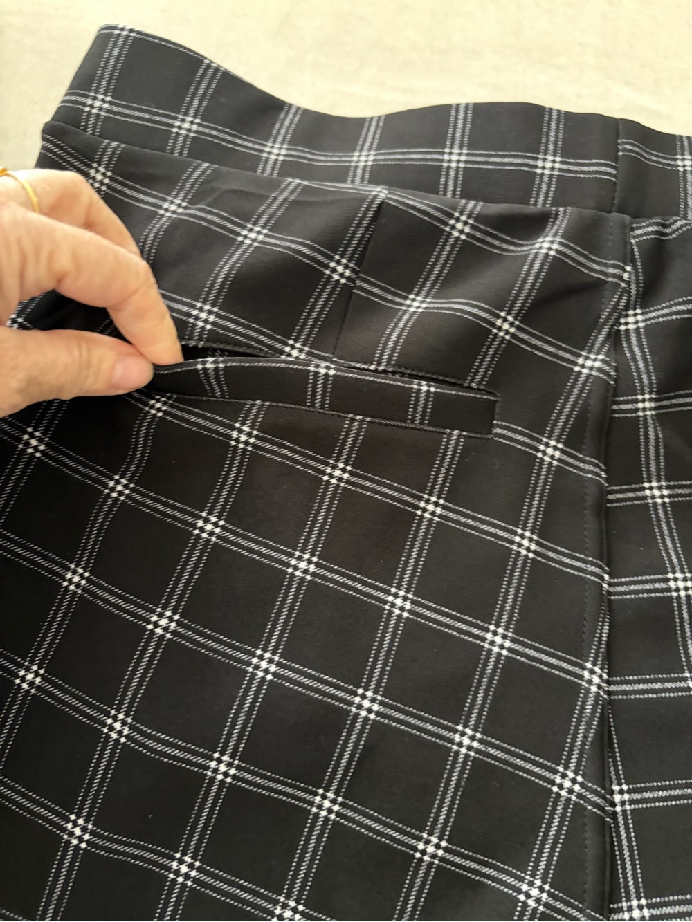 Black Plaid Women's Chinos with Gold Button Detail - Picture 10 of 13